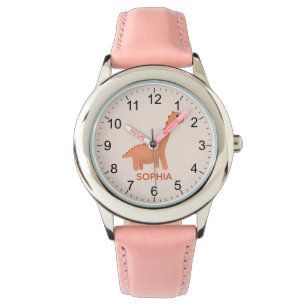 Girls Cool and Cute Pink Dinosaur & Name Watch