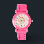 Girls Cool and Cute Pink Rainbow Watch<br><div class="desc">This cute kids watch features a pink boho rainbow cartoon and can be personalised with your girls name. With clear,  easily readable numbers,  this 'first' watch is great for kids or toddlers just starting out on learning the time. The perfect cool rainbow-themed gift for your little one!</div>