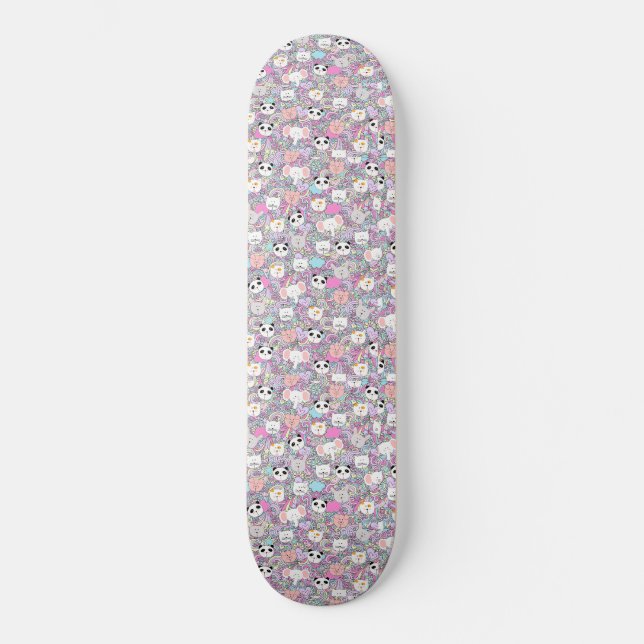Girls Cool Kawaii Animals Skateboard Pastel (Front)