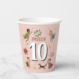 Girls Cool Pink Superhero Kids Birthday Paper Cups