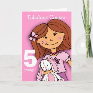 Girls Cousin 5th birthday card girlie pink