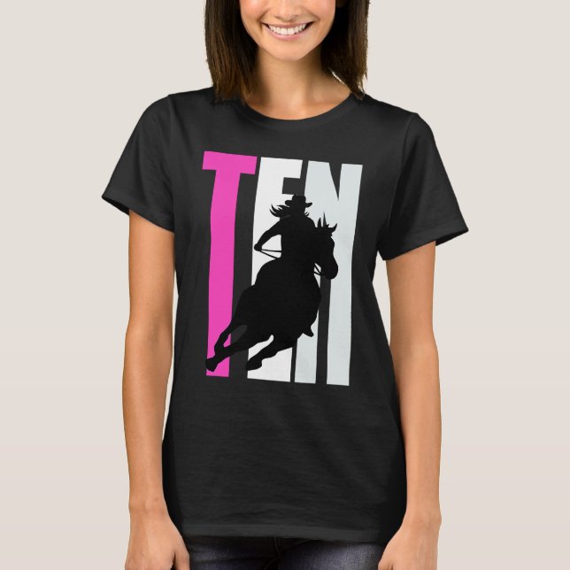 Girls Cowgirl Birthday 10th Rodeo Horse Queen Barr T-Shirt (Front)