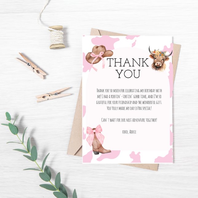 Girls Cowgirl Birthday Thank You Card (Creator Uploaded)