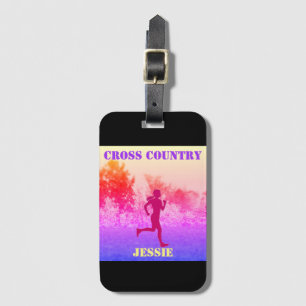 Girls Cross Country Running Rainbow  Luggage Tag