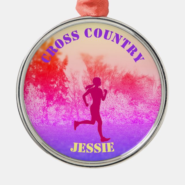Girls Cross Country Running Rainbow  Metal Tree Decoration (Front)