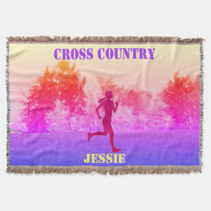 Girls Cross Country Running Rainbow Throw Blanket