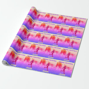 Girls Cross Country Running Rainbow  Wrapping Paper