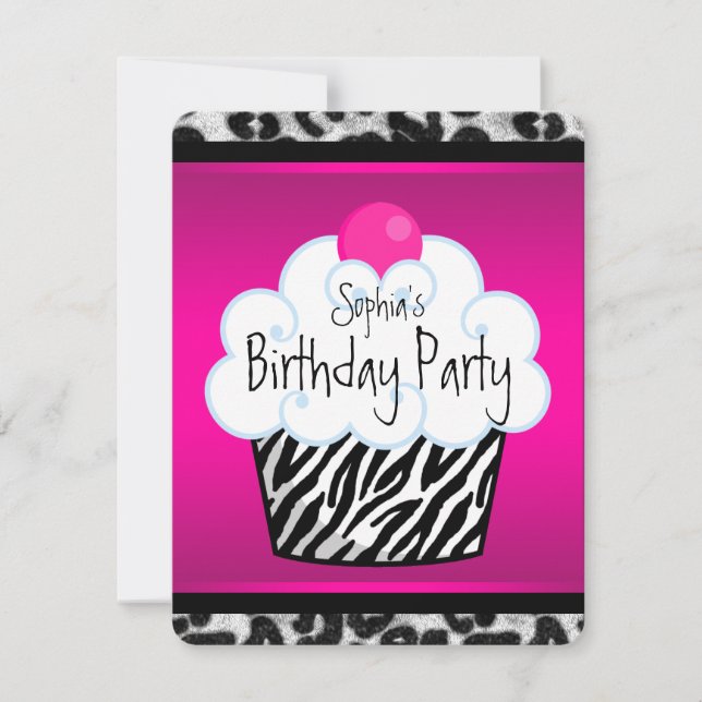Girls Cupcake Birthday Party Invitation (Front)