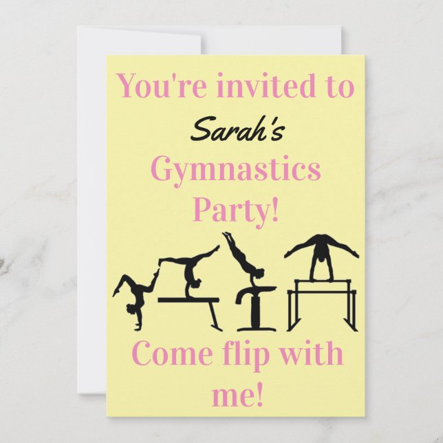 Girls Custom Gymnastics Birthday Party Invitation (Front)