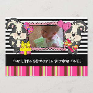 Girls Custom Little Stinker Skunk Birthday Invite