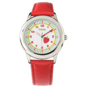 Girls Custom Name Cute Red Strawberry  Watch
