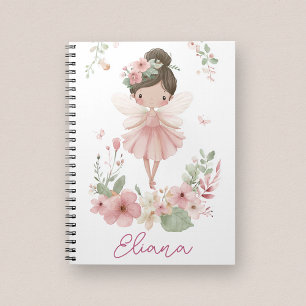 Girls Custom Name Fairy Floral Notebook