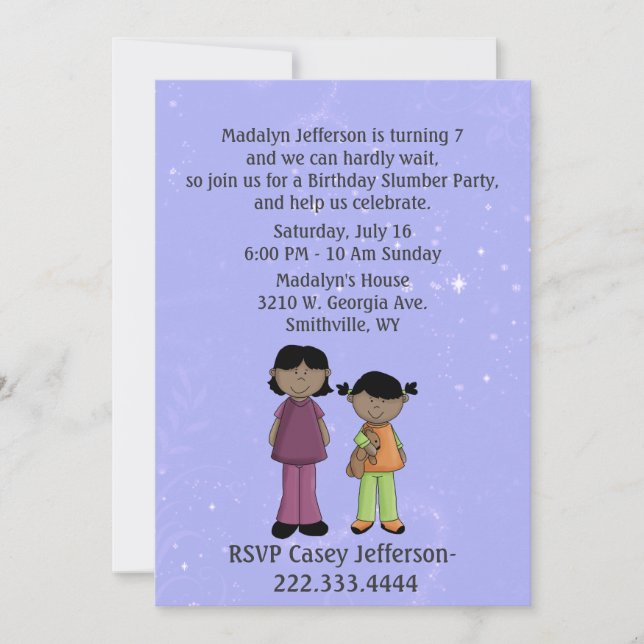 Girl's Custom Slumber Party Birthday Invitation (Front)