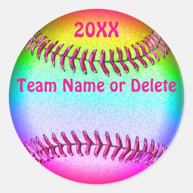 Girls Customisable Cute Colourful Softball Sticker (Front)