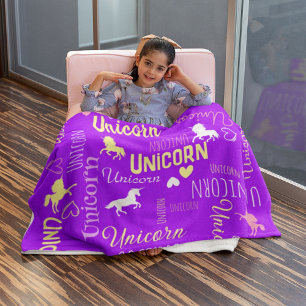 Girls Customisable Magical Unicorn Purple Pink Fleece Blanket