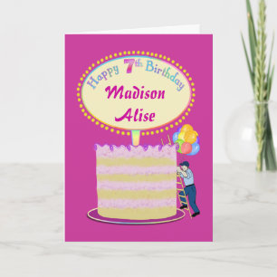 Girls Cute 7th Birthday - Personalise It Card