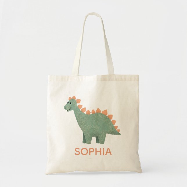 Girls Cute and Cool Stegosaurus Dinosaur Kids Tote Bag (Front)