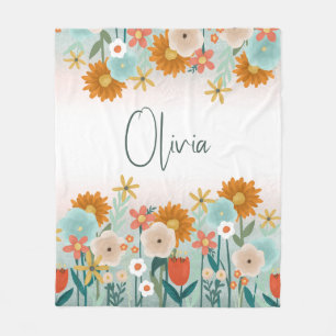 Girls Cute and Elegant Floral Botanical Spring Fleece Blanket