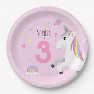 Girls Cute and Girly Pink Unicorn Kids Birthday Paper Plate