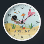 Girls Cute and Magical Under the Sea Mermaid Kids Clock<br><div class="desc">This cute and whimsical kids clock features an under the sea magical mermaid wearing a natural Afro and pink tail, with a matching fish on the back. The bag can be personalised with your girls name, the perfect gift for any mermaid enthusiast, great decor for a kids room or nursery....</div>