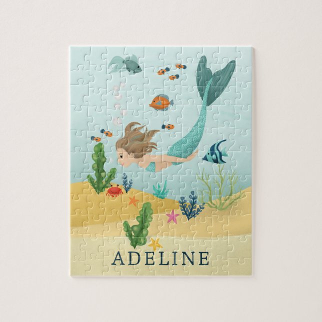 Girls Cute and Magical Under the Sea Mermaid Kids Jigsaw Puzzle (Vertical)