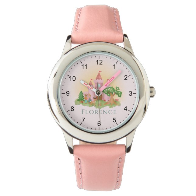 Girls Cute and Pink Princess Castle Fairytale Kids Watch (Front)