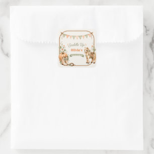 Girls Cute Autumn Horse Pumpkin Birthday Square Sticker