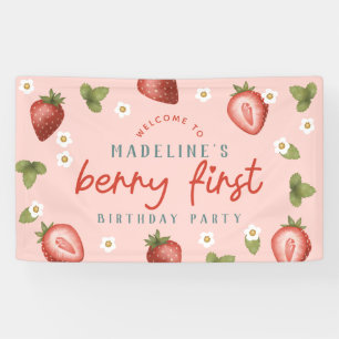 Girls Cute Berry First Kids First Birthday Welcome Banner