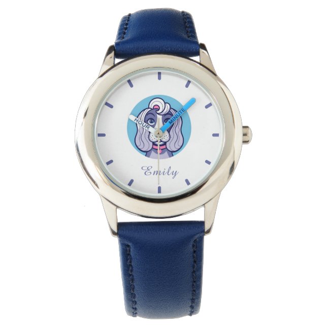 Girls Cute Blue Cat Kids Watch (Front)