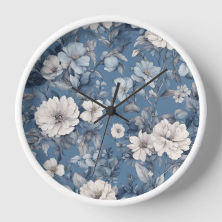 Girls Cute Blue Floral Botanical Clock