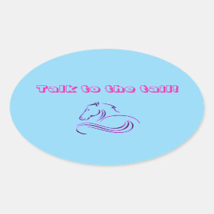Girls Cute Blue Talk to the Tail Horse / Pony Oval Sticker