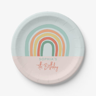 Girls Cute Boho Rainbow Kids Birthday Paper Plate