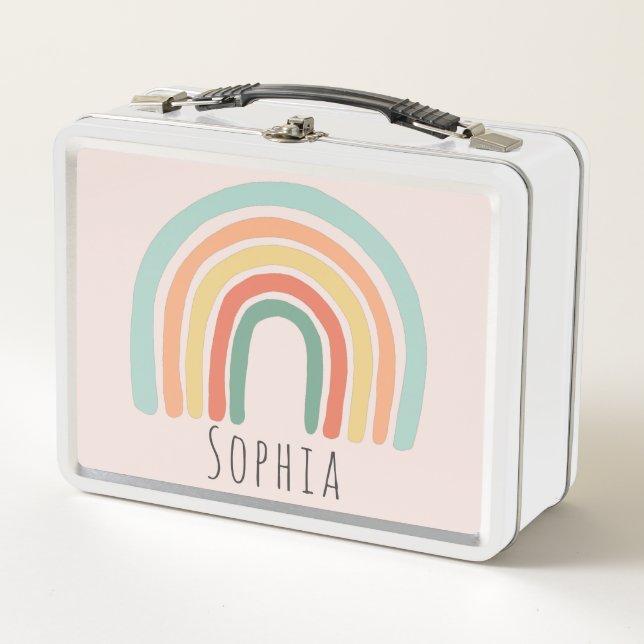 Girls Cute Boho Rainbow Kids School Metal Lunch Box (Front)