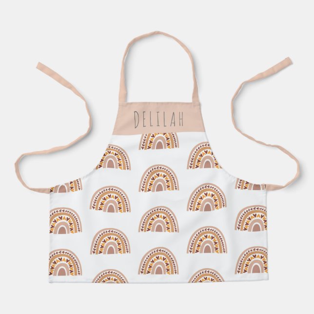 Girls Cute Boho Rainbow Pattern Personalised Apron (Front)