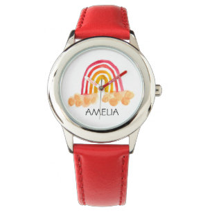 Girls Cute Boho Watercolor Rainbow and Name Watch