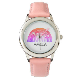 Girls Cute Boho Watercolor Rainbow and Name Watch