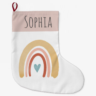 Girls Cute Boho Watercolor Rainbow Heart Kids Large Christmas Stocking