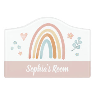 Girls Cute Boho Watercolor Rainbow Kids Nursery Door Sign