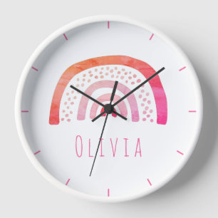 Girls Cute Boho Watercolor Rainbow Name Clock