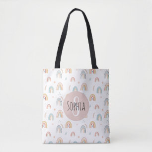 Girls Cute Boho Watercolor Rainbow Pattern Kids Tote Bag