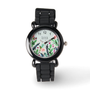Girls Cute Botanical Watercolor Flowers Kids Watch