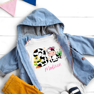 Girls Cute Cow 3rd Birthday Toddler T-Shirt
