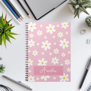 Girls Cute Daisy Personalised Pink Notebook