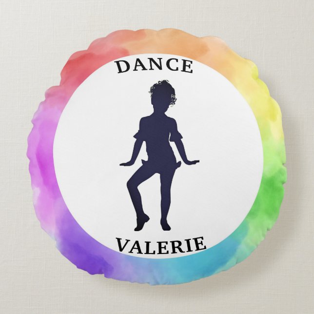 Girls Cute Dance Watercolor Round Cushion (Front)