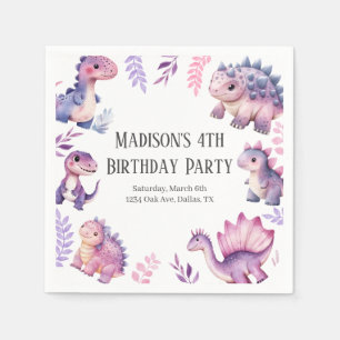 Girls Cute Dinosaur Themed Birthday Party Napkin
