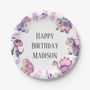 Girls Cute Dinosaur Themed Birthday Party Paper Plate