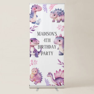 Girls Cute Dinosaur Themed Birthday Party Retractable Banner
