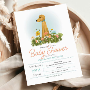 Girls Cute Elegant Golden Retriever Baby Shower Invitation
