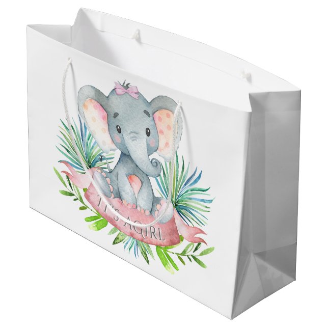 Girls Cute Elephant Baby Shower Large Gift Bag (Back Angled)