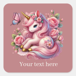 Girls cute fantasy unicorn add text  square sticker